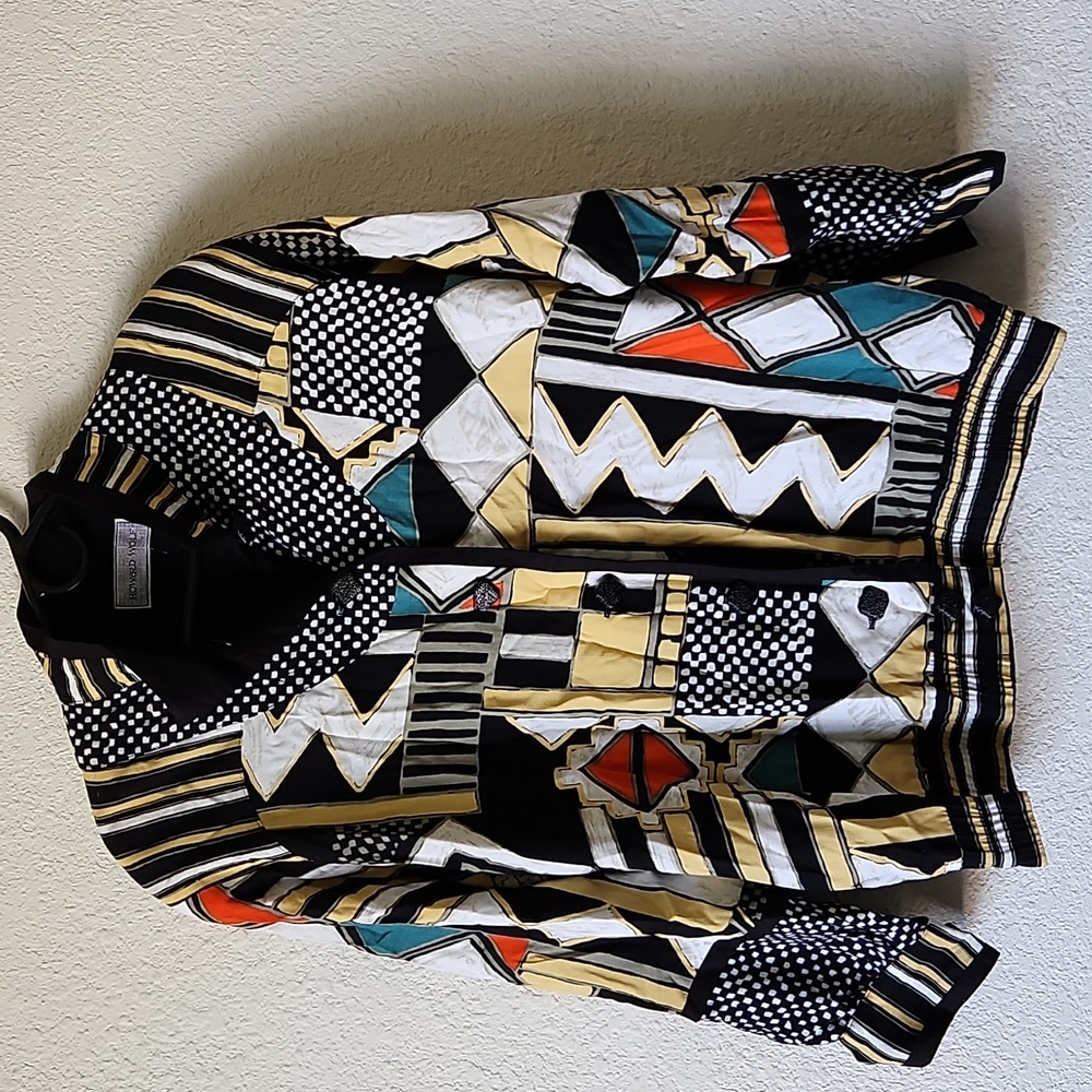 Vintage HOWARD WOLF Funky Geometric Multi Color Jacket Buttons Sz Large USA EUC